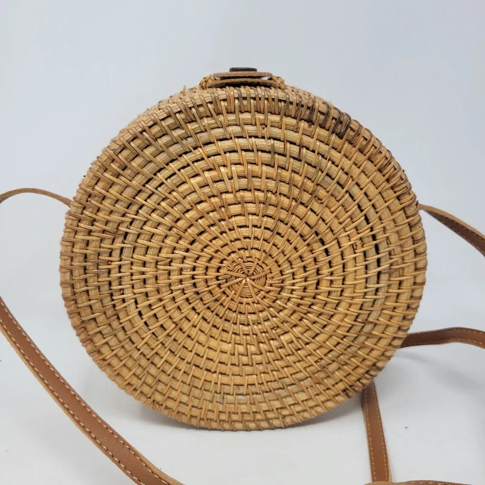 Natural NEO Handwoven Round Rattan‎ Bag Shoulder Straps Handmade Vietnam
